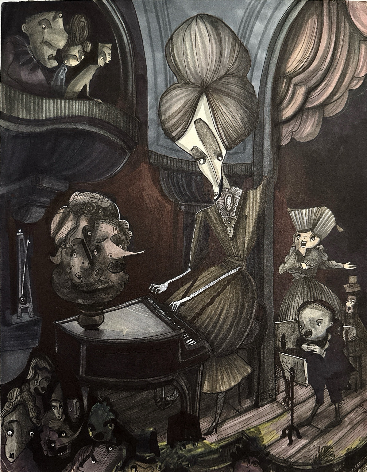 La Répétitrice — original drawing by Richard J. Bailey